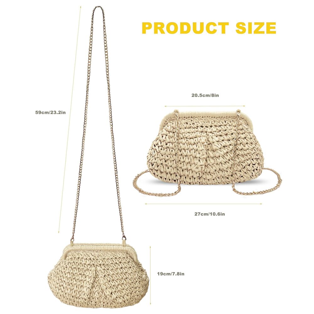 7274 Straw Clutch Purses Crossbody Vacation Handbags Woven Boho Pouch Bags - Picture 3 of 6